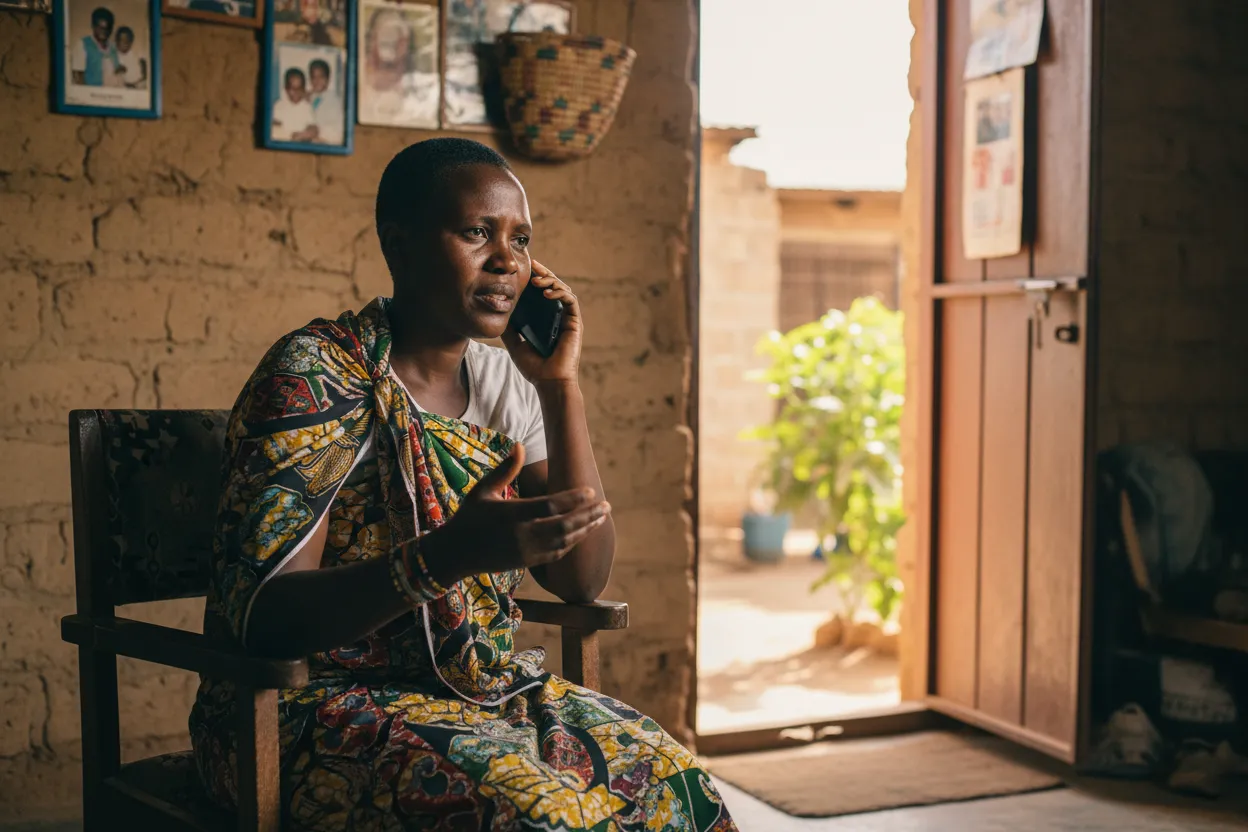 Mwanamke wa Tanzania akizungumza na daktari kwa simu kutoka nyumbani kwake